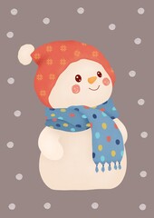 Cute Snowman. Printable Christmas card. Merry Christmas digital greeting card. Happy New year card. Christmas wall art print. Holiday decor