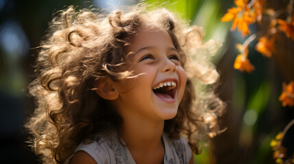 portrait of a littel girl laughing, happiness over joy, children's day 