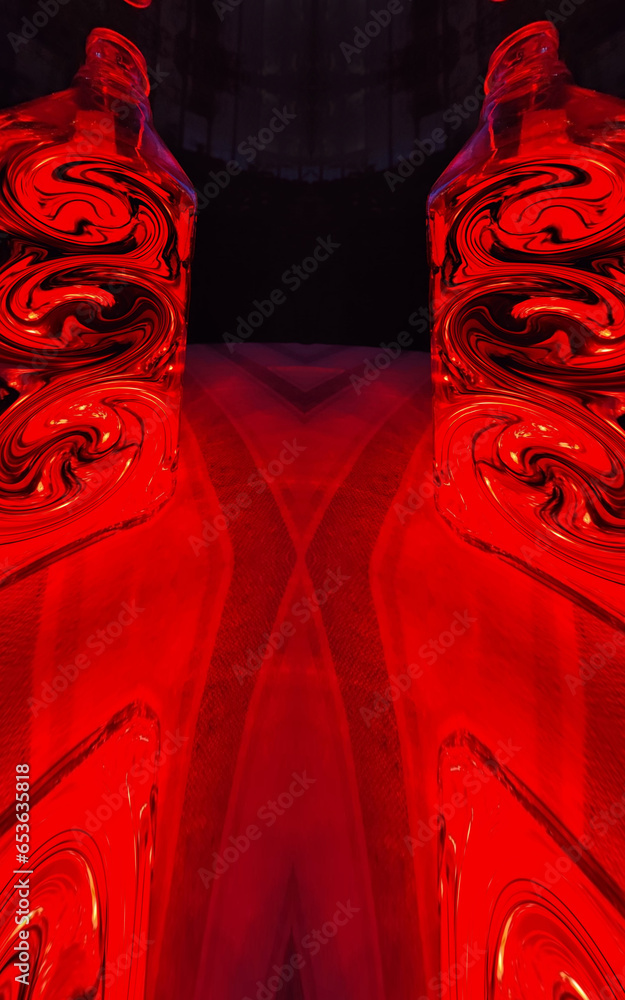 Poster beyond fractal design and pattern in shades of deep and bright red