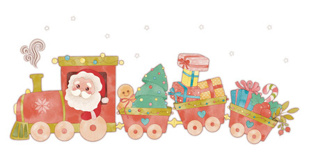 Santa on the train. Printable Christmas card. Merry Christmas digital greeting card. Happy New year card. Christmas wall art print. Holiday decor.