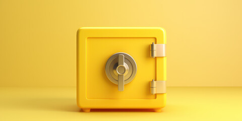 Locked Safe on yellow background. Bank deposit, savings protection. Generative AI