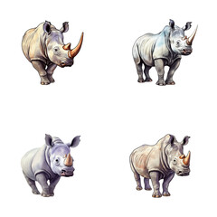 Obraz na płótnie Canvas set of cute rhino illustrations for printing on baby clothes, sticker, postcards, baby showers, games and books, safari jungle animals vector