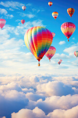 Fototapeta premium Hot air balloon against blue sky. Vertical orientation