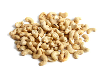 Cashew nut heap isolated on white background. Cashews, a healthy choice