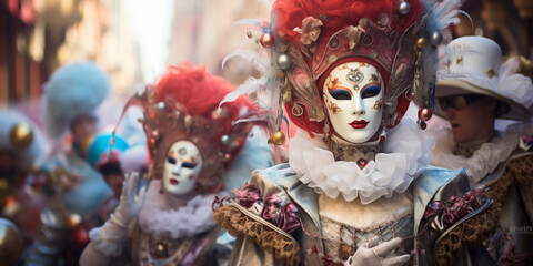 Two people with masks at the Venice carnival.