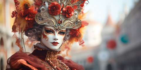 A masked woman enjoying the Venice carnival.