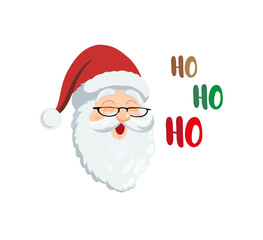 HO HO HO - Frohe Weihnachten, Weihnachtsmann, Sticker, Weihnachtskarte Design - Vektor - Illustration. 