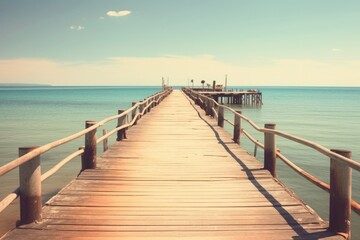 Wooden pier on ocean or sea, perspective view