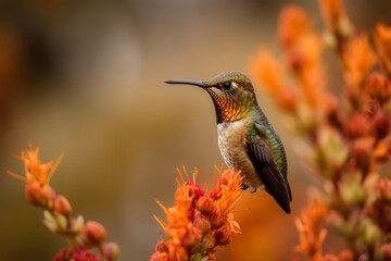 Fototapeta premium A hummingbird perched on a flower