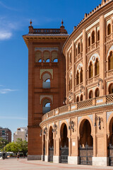 Madrid, Spain - August 18, 2023: Las Ventas Bullring, a Moorish style building situated in the...