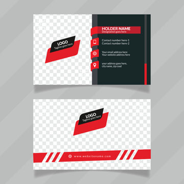 Printable and double sided office stationery or visiting card design. Colorful and abstract design concept for business card. Customizable red and black color name card design presentation. 