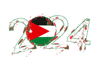 2024 Year in grunge style with flag of Jordan.