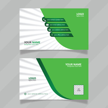 Simple and creative business card design mockup. Vector template or illustrator layout for visiting card. editable and customizable name card design with green color.