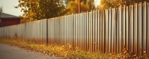 A Blank Metal Fence In A Rural Village . Сoncept Rust Prevention, Rural Landscape Enhancement, Village Security, Customizing Metal Fences