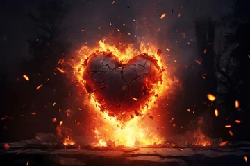 Poster Broken Heart in Fire valentines Sadness © Vikarest