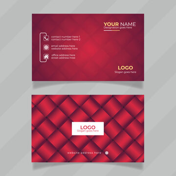 Unique and luxury design concept for personal identity card. Red and gold color stylish business card design with vector mockup. Customizable and horizontal personal identity card design presentation.