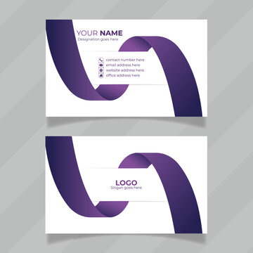 Double sided modern design concept for business card. Purple color Stylish design presentation for personal identity card. Elegant and customizable design layout for visiting card with curve shape.  