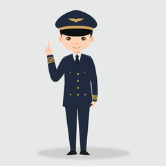 Pilot Officer cartoon character with Uniform. Professional Plane pilot character.