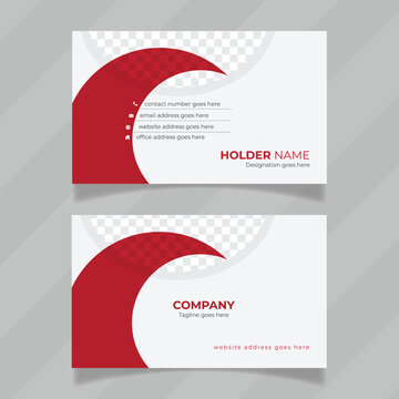 Editable and minimal design idea for personal information card. Simple business card illustrator file layout. Colorful and professional personal identity card with red and white color.  