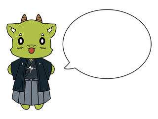 着物を着た龍のキャラクターと吹き出しのイラスト素材