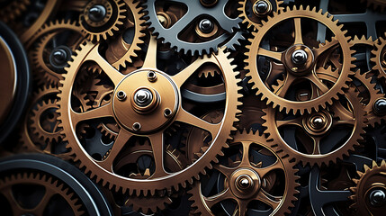 Cogs and gears powered by human energy, illustrating the synergy between manual effort and technological automation in industries