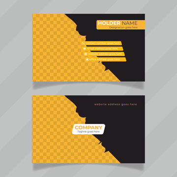 Easy to editable and minimal design mockup for personal information card. Yellow and black color simple design presentation for business card. Customizable name card design concept with vector layout.