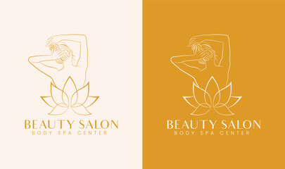 hand-drawn liner style female back side body with botanical flower logo template, vector illustration for beauty cosmetics, spa, salon, skincare 