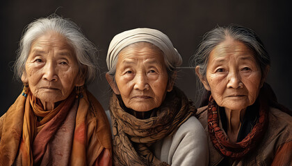 3 old women sitting together - obrazy, fototapety, plakaty
