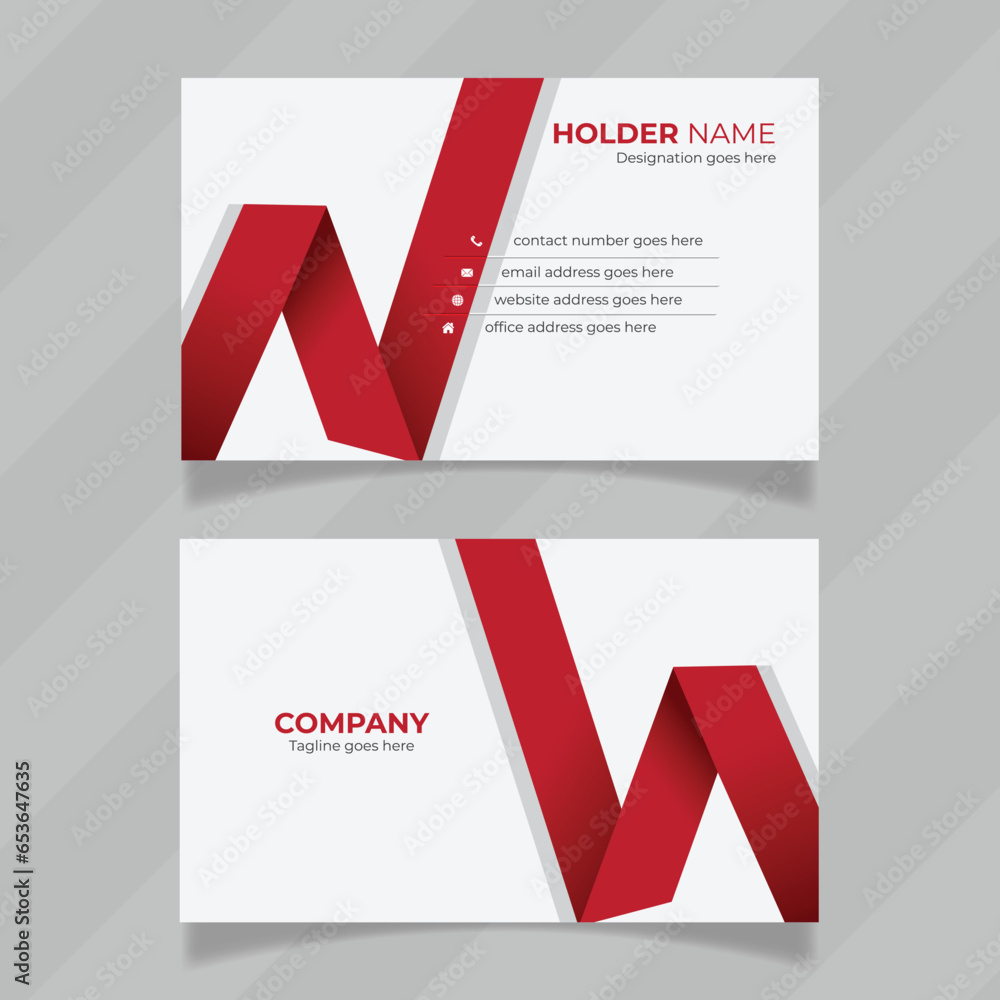 Poster red color and geometrical design idea for personal contact information card. double sided profession