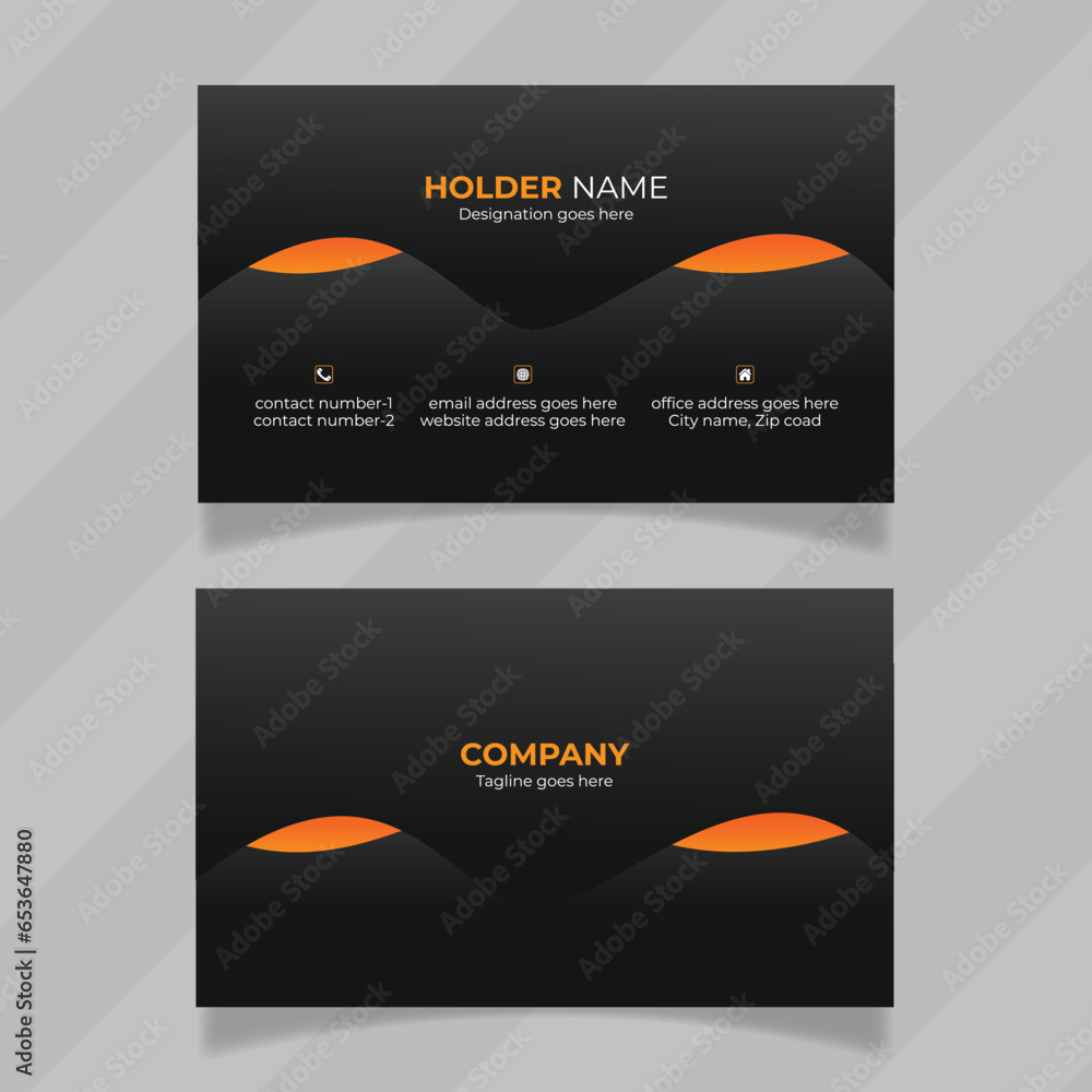 Poster double sided minimal design presentation for personal identity card or business card. orange and bla