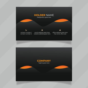 Double sided minimal design presentation for personal identity card or business card. Orange and black color name card design also vector layout. Customizable and horizontal name card design idea. 