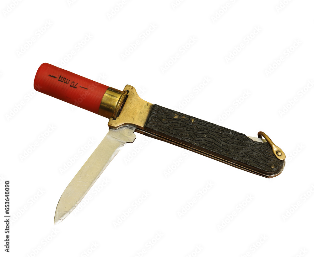 Wall mural hunting knife with shell extractor on transparent background