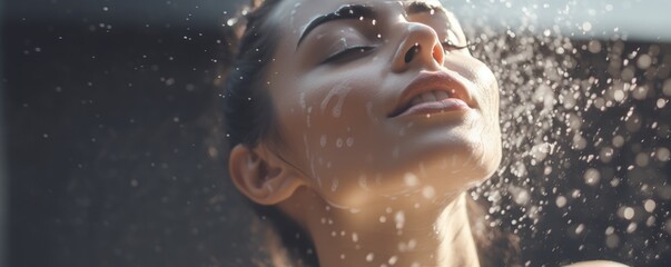 A Panoramic Banner Featuring A Woman Using A Face Wash Exfoliation Scrub Soap To Cleanse Her Skin Effectively . Сoncept Exfoliation Scrub Soaps, Skin Cleansing Products, Female Hygiene - obrazy, fototapety, plakaty