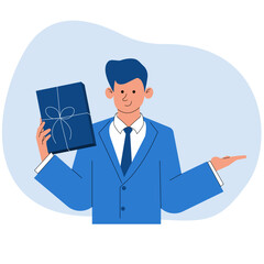 businessman with gift box character flat design.