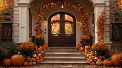 a world of autumn wonder as you enter your backyard porch, adorned with a charming display of...