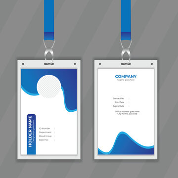 Blue and white color double sided ID card design template. Customizable and printable design mockup for student ID card. Simple or minimal design layout for office stuff. 