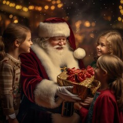 Fototapeta na wymiar Portrait of Santa Claus giving gifts to the children.