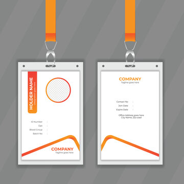 Professional and orange color ID card design presentation. Double sided colorful design student identity card design. Creative design concept for employee information card also editable file.