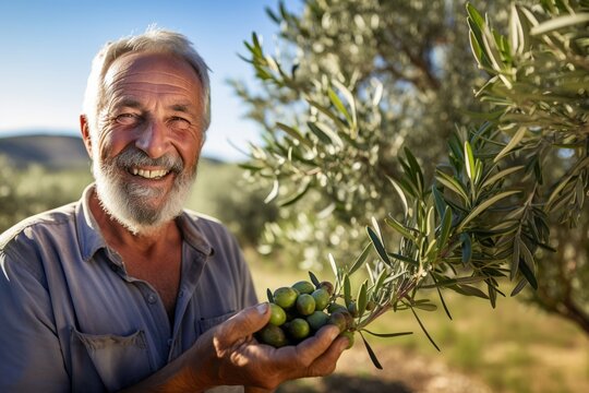 Old man enjoying nature, his olive trees and finca