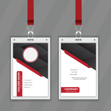 Creative Design Template for corporate Identity design. Red and black color ID card design also white background. Editable vector design concept for employee information card. 
