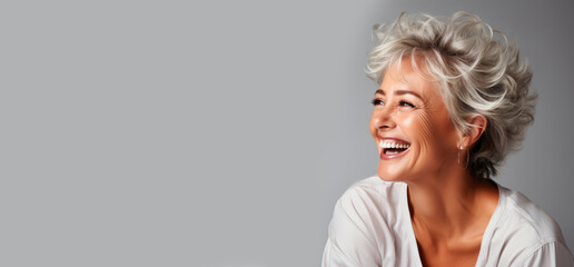 Portrait of a beautiful smiling elderly woman with gray hair