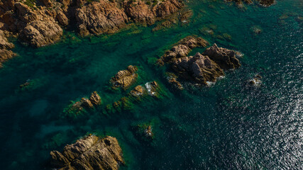 The coastline of the north-west of Sardinia. Di Cala Beach near Canneddi. Photos taken with a drone. Sardinia, Italy.