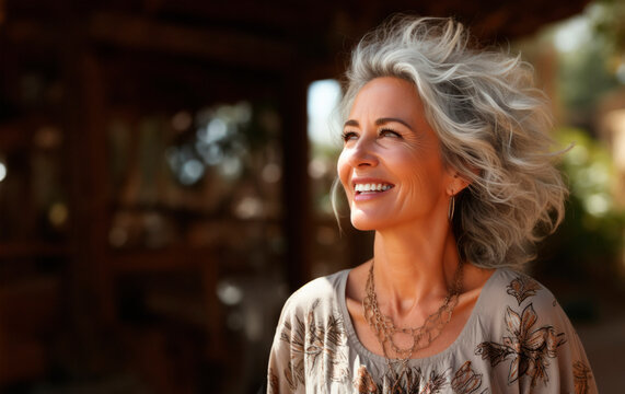 Portrait of a beautiful smiling elderly woman with gray hair