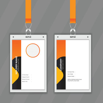 Simple and modern design template for ID card with orange color. Double sided or easy to customizable corporate stationery design. Professional employee information card design also white background. 