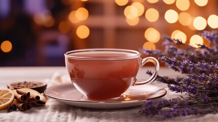 Obraz premium Delicious lavender infusion with healthy properties against a beautiful cozy background 