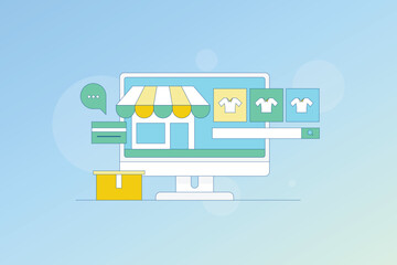 eCommerce website SEO, Online shopping, eCommerce marketing, shopping ecommerce payment, Vector illustration background.