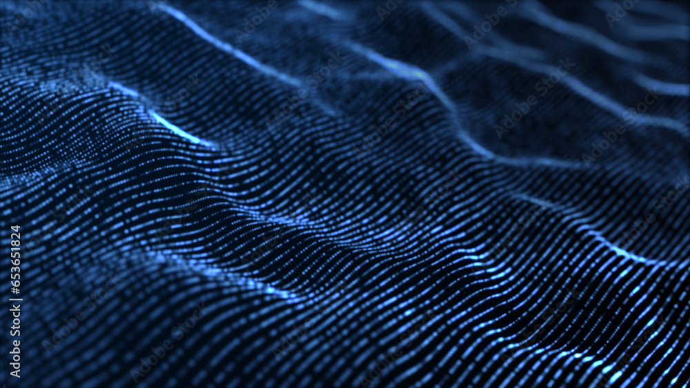 Poster abstract digital line blue color wave on dark background, cyber or technology abstract background, 3
