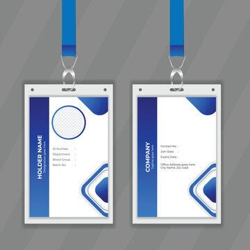 Blue color or modern  office stationery design concept. Unique design template for stuff information card also white background. Double sided vertical design presentation for ID card. 