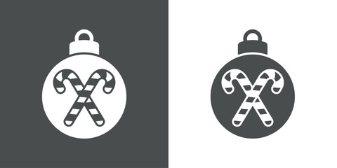 Logo candy cane de navidad. Silueta de bola de navidad con 2 bastones de caramelo cruzados para su uso en invitaciones y felicitaciones
