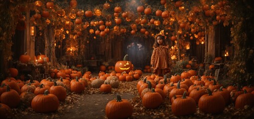 A universe of pumpkin enchantment awaits you, where pumpkins have been miraculously changed into amazing animals and settings that beg you to explore and be mesmerized by their allure. - obrazy, fototapety, plakaty